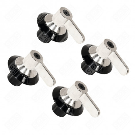 SET OF 4 ORIGINAL BLACK/STAINLESS STEEL CONTROL KNOBS GAS / ELECTRIC OVENS - 694975086, 694971699