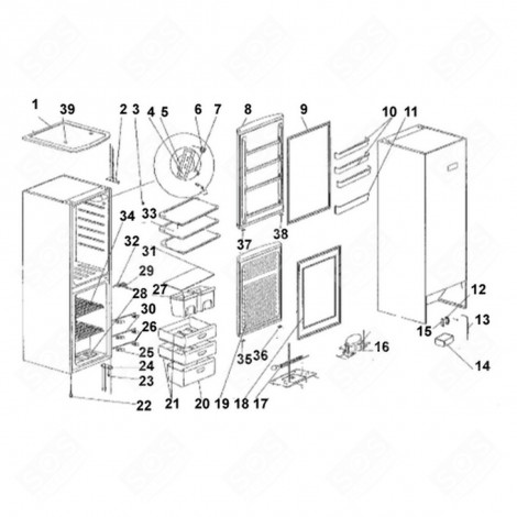 ORIGINAL UPPER DRAWER AND CENTRAL (FREEZER PART, REFERENCE N°21) REFRIGERATOR, FREEZER - 53030122, 1059402