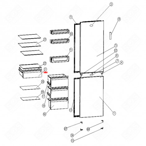 VEGETABLE CONTAINER (REFERENCE NUMBER 21) REFRIGERATOR, FREEZER - 1057793, 53041300