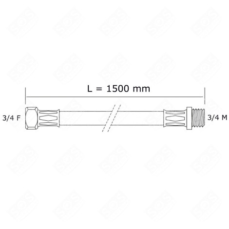 UNIVERSAL WATER INLET HOSE WITH STRAIGHT CONNECTORS (L1500MM 3/4 F X 3/4 M) WASHING MACHINES - 3666356132733