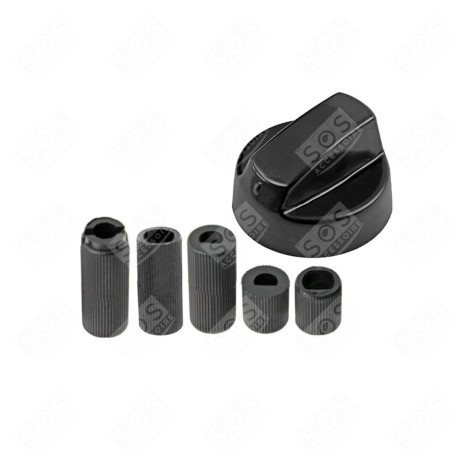 UNIVERSAL BLACK OVEN KNOB WITH 5 ADAPTERS GAS / ELECTRIC OVENS - 3666356120884