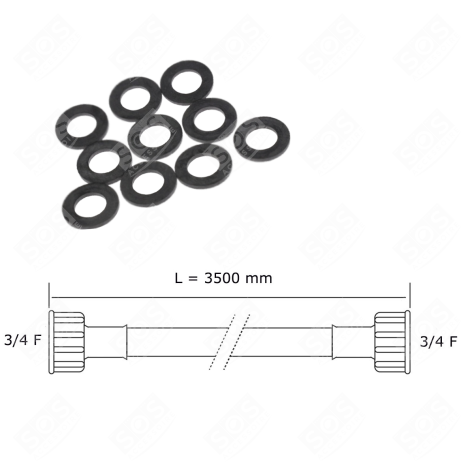 TUYAU D'ARRIVÉE D'EAU UNIVERSEL LIVRÉ AVEC LES JOINTS 20/27 AVEC RACCORDS DROITS (L3500MM 3/4 F X 3/4 F) WASHING MACHINES - 3666356333024