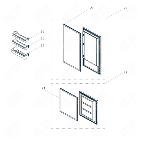 PORTE AVEC JOINT (PARTIE CONGÉLATEUR) REFRIGERATOR, FREEZER - AS0043554