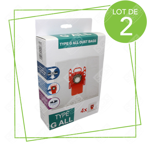 LOT DE 2 BOÎTES DE 4 SACS TYPE G 270 X 60 MM VACUUM CLEANER  - 00576334,17000940