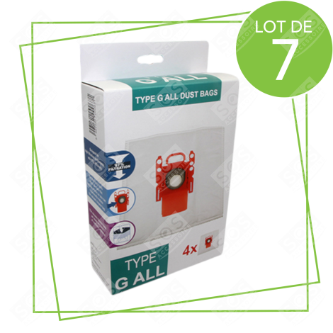 LOT DE 7 BOÎTES DE 4 SACS TYPE G 270 X 60 MM VACUUM CLEANER  - 00576334,17000940