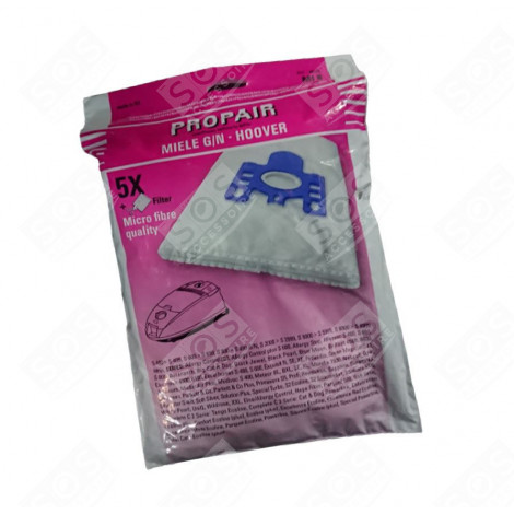 BOX OF 5 COMPATIBLE G/N MICROFIBRE BAGS WITH AIR FILTER AND MOTOR FILTER VACUUM CLEANER  - 9917730