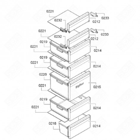 DRAWER (REFERENCE 02018) REFRIGERATOR, FREEZER - 00709670, 20002174