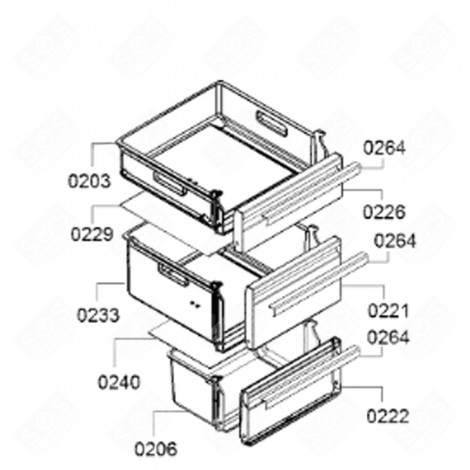 UPPER DRAWER (MARKING 0233) REFRIGERATOR, FREEZER - 00705968