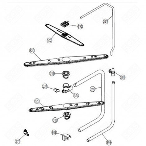 STEAMER ARM UPPER (MARKING 302) DISHWASHER - 476717