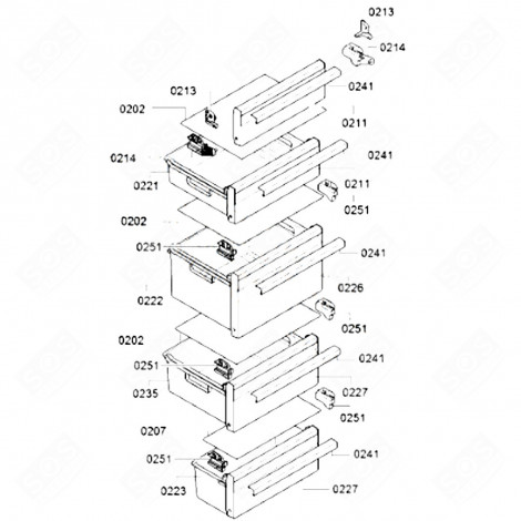 ORIGINAL DRAWER (REFERENCE 0221) REFRIGERATOR, FREEZER - 11013702