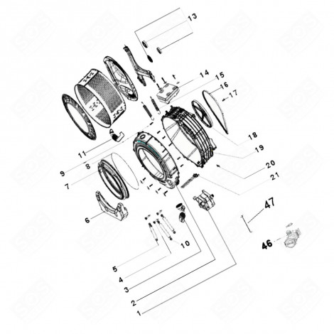 HALF OF THE REAR TUB (REFERENCE 19) WASHING MACHINES - 1067371, 34010621